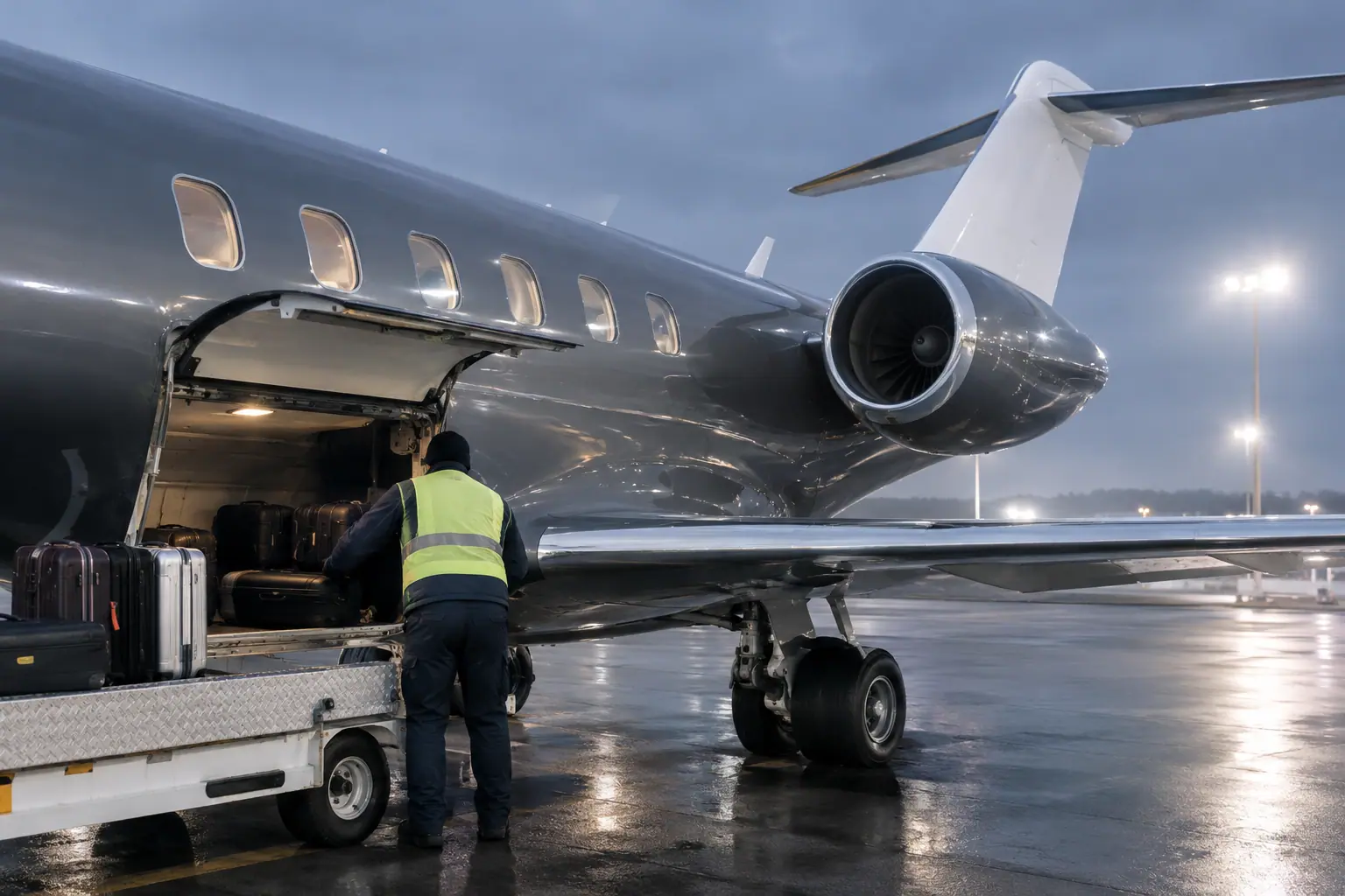 Bags loaded into a private jet