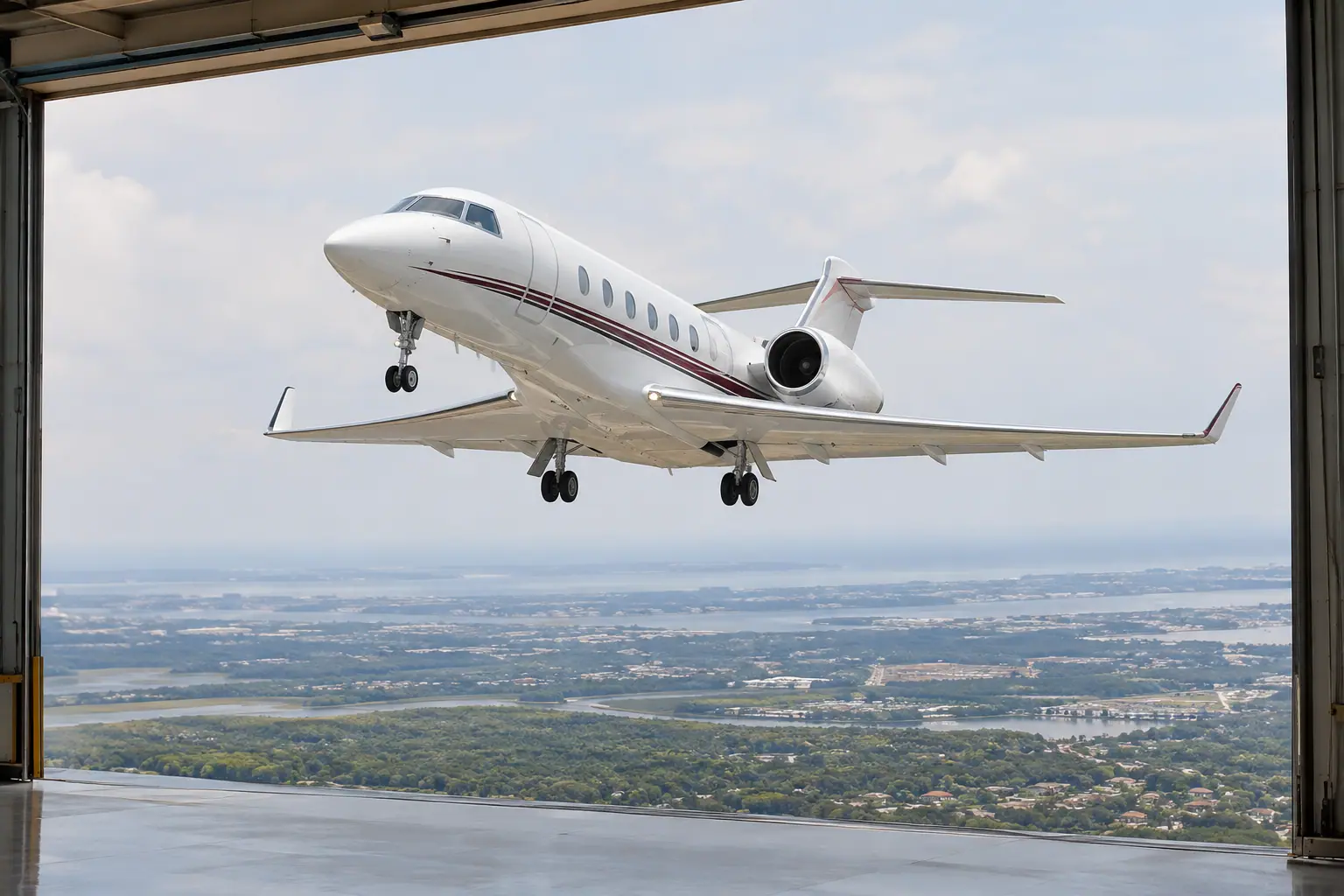 Private jet climbing out over the US