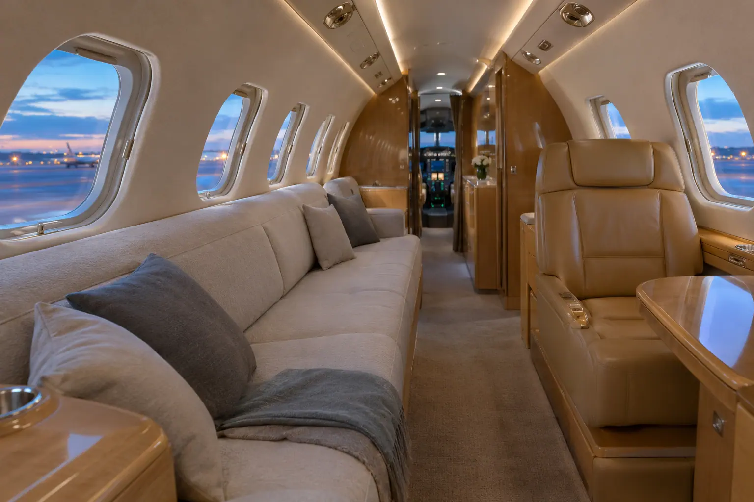 Super-midsize jet cabin interior
