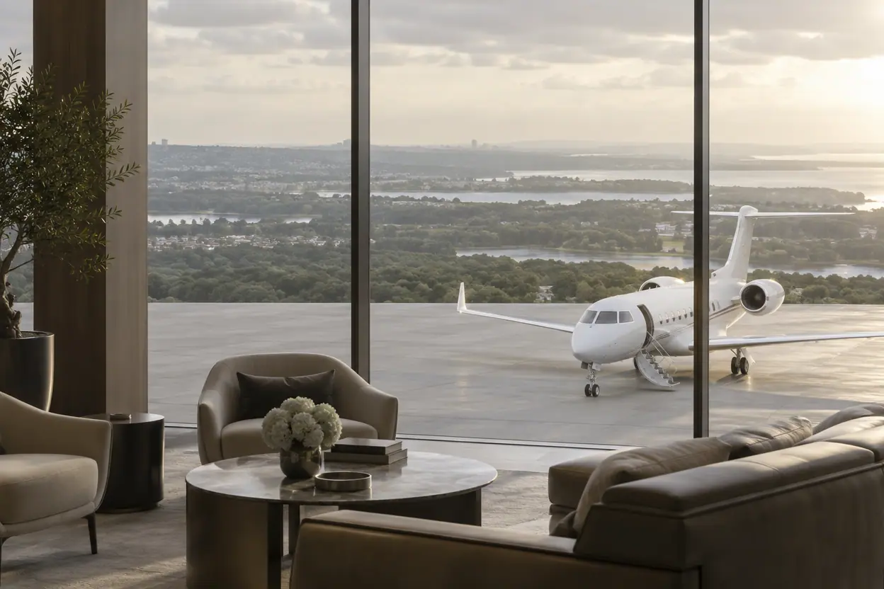 Private terminal lounge overlooking the ramp
